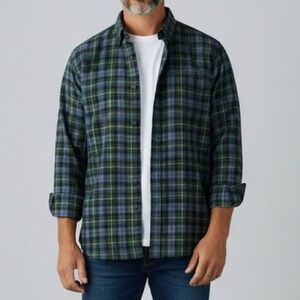 L.L. Bean Men's Blue and Green Cotton Plaid Button Down Shirt